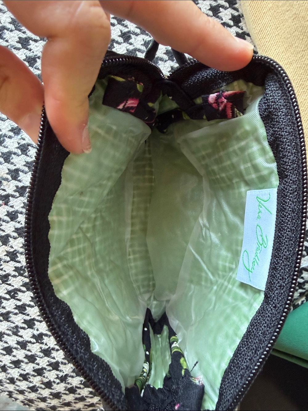 Vera Bradley Quilted Floral Cosmetic Pouch in Black, Green & Pink - Picture 3 of 3